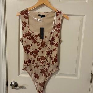 Lulus Red Floral Sleeveless Bodysuit (NWT)